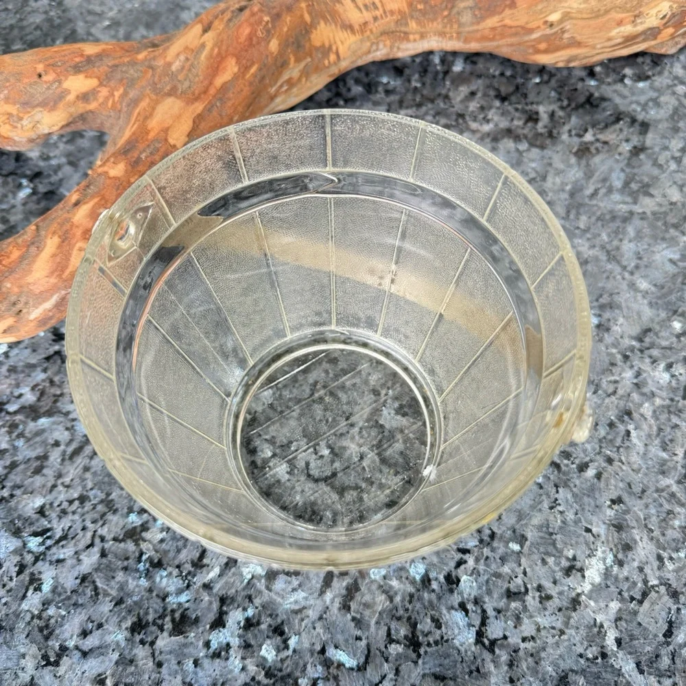 VTG Frosted Glass Wooden Pail Design Ice Bucket With Hammered Metal Swing Handle